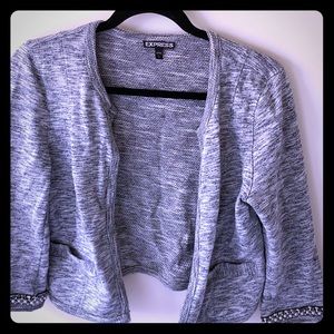 Express Grey Beaded Cropped Cardigan
